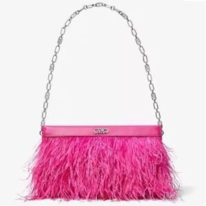 Michael Kors Pink Tabitha Large Feather Embellished Leather Clutch